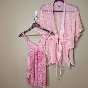 French Affair babydoll G-string panty set PLUS a pink semi sheer pink coverup S